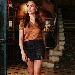 DressBerry Satin-Finish V-Neck Shirt Style Top-image-19