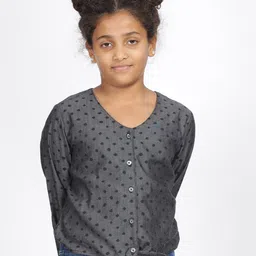 IDAA Girls V-Neck Geometric Print Cotton Denim Shirt Style Top-15