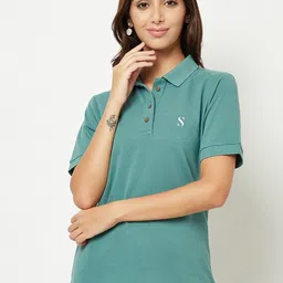 HOUSE OF S Women Polo Collar Cotton T-shirt-image-9