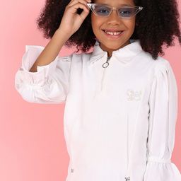 V-Mart Girls Puff Sleeves Gathered Georgette Shirt Style Top-image-88