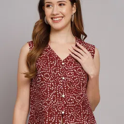 KALINI Abstract Printed V-Neck Sleeveless Cotton Regular Top-image-91