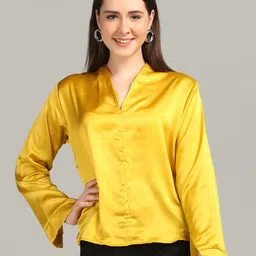 RIVI Mandarin Collar Satin Shirt Style Top-image-22