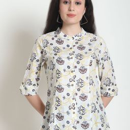 WELL KEPT Floral Print Mandarin Collar Organic Cotton Shirt Style Top-image-97