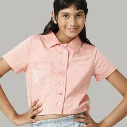 UNDER FOURTEEN ONLY Peach-Coloured Cotton Shirt Style Top-image-30