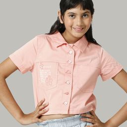 UNDER FOURTEEN ONLY Peach-Coloured Cotton Shirt Style Top-image-45
