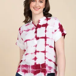 Maaesa Tie and Dye Mandarin Collar Extended Sleeves Shirt Style Top-image-54