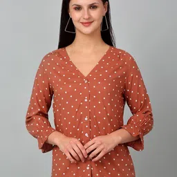 Cantabil Polka Dot Printed V-Neck Shirt Style Top-picture-34