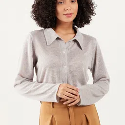 Athena Immutable Cuffed Sleeves Crop Net Shirt Style Top-image-33