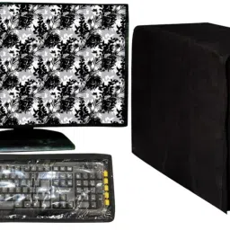 RS Creations Computer Cover Full Set for 19 inch Computer Monitor, Keybord (8*18 Inch) and CPU (7.5*18*16 Inch)- CC-19-IN-BLACK_P1-0