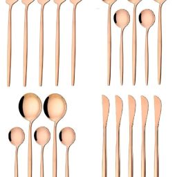 Rose Gold Stainless Steel Spoon Set for Classic Dining Set of 5 (20Pcs) Stainless Steel Cutlery Set-image-42