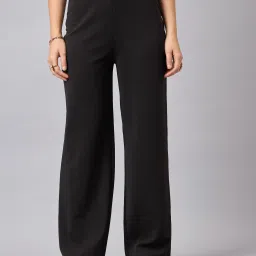 Women Regular Fit Black Polyester Trousers-image-50