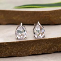 Dainty Sparkly Gemstone Drops Pear Cut CZ Teardrop Stud Earrings In 925 Silver Cubic Zirconia Sterling Silver Stud Earring-image-99