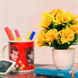 Yellow Sunshine Rose Wild Artificial Plant with Pot-image-2