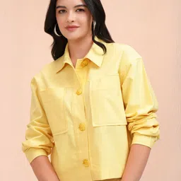 tokyo talkies Women Oversized Fit Solid Cut Away Collar Casual Shirt-picture-43