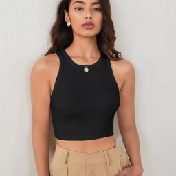 Casual Sleeveless Solid Women Black Top-image-101