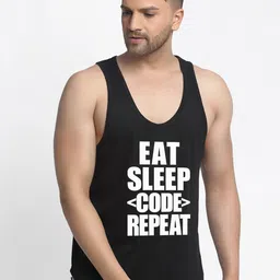 Friskers Men Black Printed Pure Cotton Innerwear Vests-image-54
