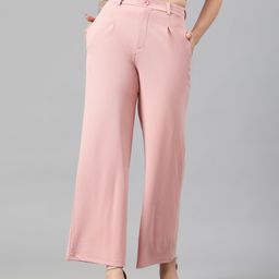 kotty Women Regular Fit Pink Cotton Blend Trousers-picture-11