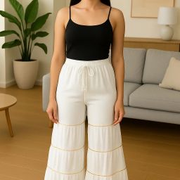 Women Loose Fit, Flared Pink Georgette Trousers-image-31