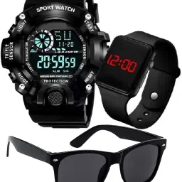 Wrist Watch LED Calendar Waterproof Digital Watch Gi Watch Kids Sports Watch Digital Watch - For Boys Fashionable Latest Digital Watch Combo Pack of 3 Original Best Digital Kids Boys Sport Look Band Chronograph Resistance Combo Sunglasses Wayfarer-image-30
