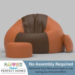 flipkart perfect homes XXXL FluffCloud Sofa With Free Cushion and Puffy , Tan-Brown::Brown Teardrop Bean BagWith Bean Filling image 4