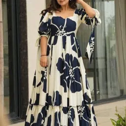 Printed Viscose Rayon Stitched Flared/A-line Gown-picture-10