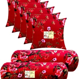 Combo Set Of 5 Cushion And 2 Microfibre Floral Bolster Pack of 7-image-105