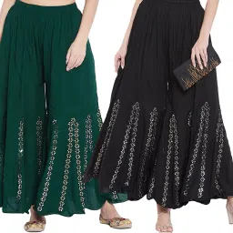 Pack of 2 Women Flared Multicolor Viscose Rayon Trousers-image-96