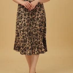 Women Animal Print Pleated Black Skirt-image-25