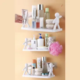 Wall Mounted Plastic Bathroom Buddy Shelf with 2 Self Adhesive Stickers, Plastic Wall Shelf-image-51