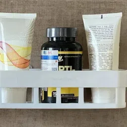 Self Adhesive Multi-Purpose Wall Hanging BATHROOM floating Shelf Plastic Wall Shelf-image-39