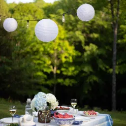 10 Pc RoundPaper Hanging Lantern (25 cm X 25 cm, Pack of 10) White Paper Hanging Lantern-24