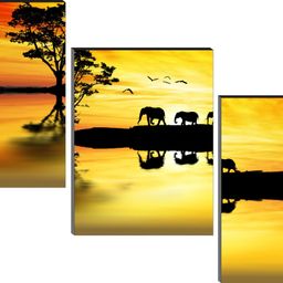 saf Elephant Sunset Wall Art | Wildlife Silhouette Nature Landscape Wall Decor Digital Reprint 12 inch x 20 inch Painting-picture-28