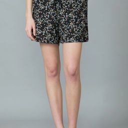 Printed Women Black Regular Shorts-image-4