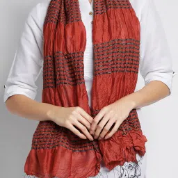 Solid Polyester Women Red Stole-image-97