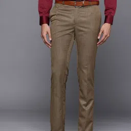 Men Slim Fit Brown Polyester Trousers-image-85