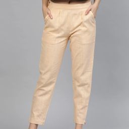 Women Regular Fit Beige Pure Cotton Trousers-image-86