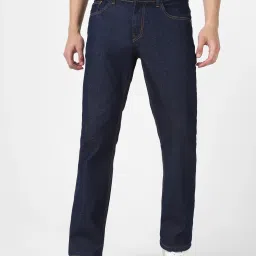 Men Boot-Leg Mid Rise Dark Blue Jeans-image-74