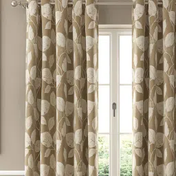 Beige Floral Poly Cotton 7 Ft Semisheer Eyelet Door Curtains (Set of 2) by GM Fabrics-picture-20
