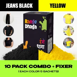 Fabric Dye, Jeans Black & Yellow, Combo 10 (5+5) Multi Fabric Dye with Fixer-image-3