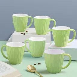 6pc 200ml Tea/Coffee Curl Soft Green Set, Microwave & Dishwasher Safe Opalware Coffee Mug-94
