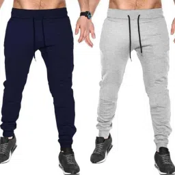 Pack of 2 Men Solid Dark Blue, Grey Track Pants-image-31
