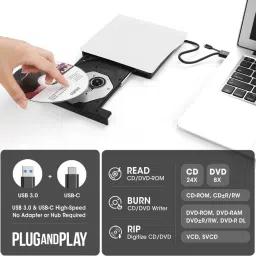 OG X NEXA WITH DEVICE External DVD Drive, USB 3.0 Type-C CD Burner Portable CD DVD +/-RW Optical Drive External DVD Writer image 2