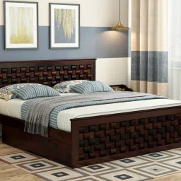 woodenmood Moglis Solid Wood King Size Bed With Drawer Storage Bed In Walnut Finish-picture-8