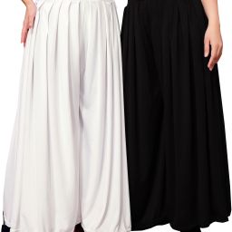 Pack of 2 Women Flared White, Black Lycra Blend Trousers-image-93