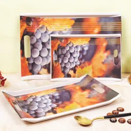 Breakfast & Dinner Serving Tray, Set of 3 Melamine Printed Tray (Small/ Medium and Large Size) Villori Series Tray-3