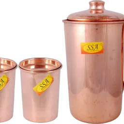 Plane Shinee Design Pure Copper Jug / Pitcher With 2 Glasses - Drinkware Set - ( Capacity - 1.6 Liter ) - 3 Pieces Set Jug Glass Set-picture-6