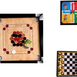 Carrom Board small size 20X20 with Ludo and Chess Board Combo pack. Board Game Accessories-picture-1