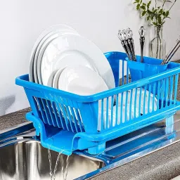 Dish Drainer Kitchen Rack Dish Drainer Washing 3 in 1 Rack Durable Plastic Kitchen Sink Dish Drying Drainer Rack Dish Drying Rack with top Cover Holder Basket for Kitchen untensils Stand for Kitchen After wash Plastic-23