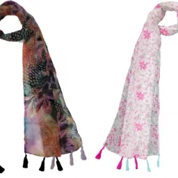 Floral Print Chiffon Women Multicolor Scarf, Stole, Fancy Scarf-image-81