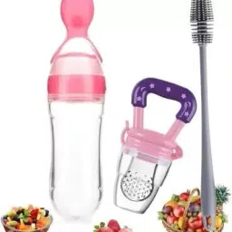 90ML Baby Feeding Bottle Squeeze Spoon Food Feeder & Cleaning Brush (Set of 3) Teether and Feeder-image-3